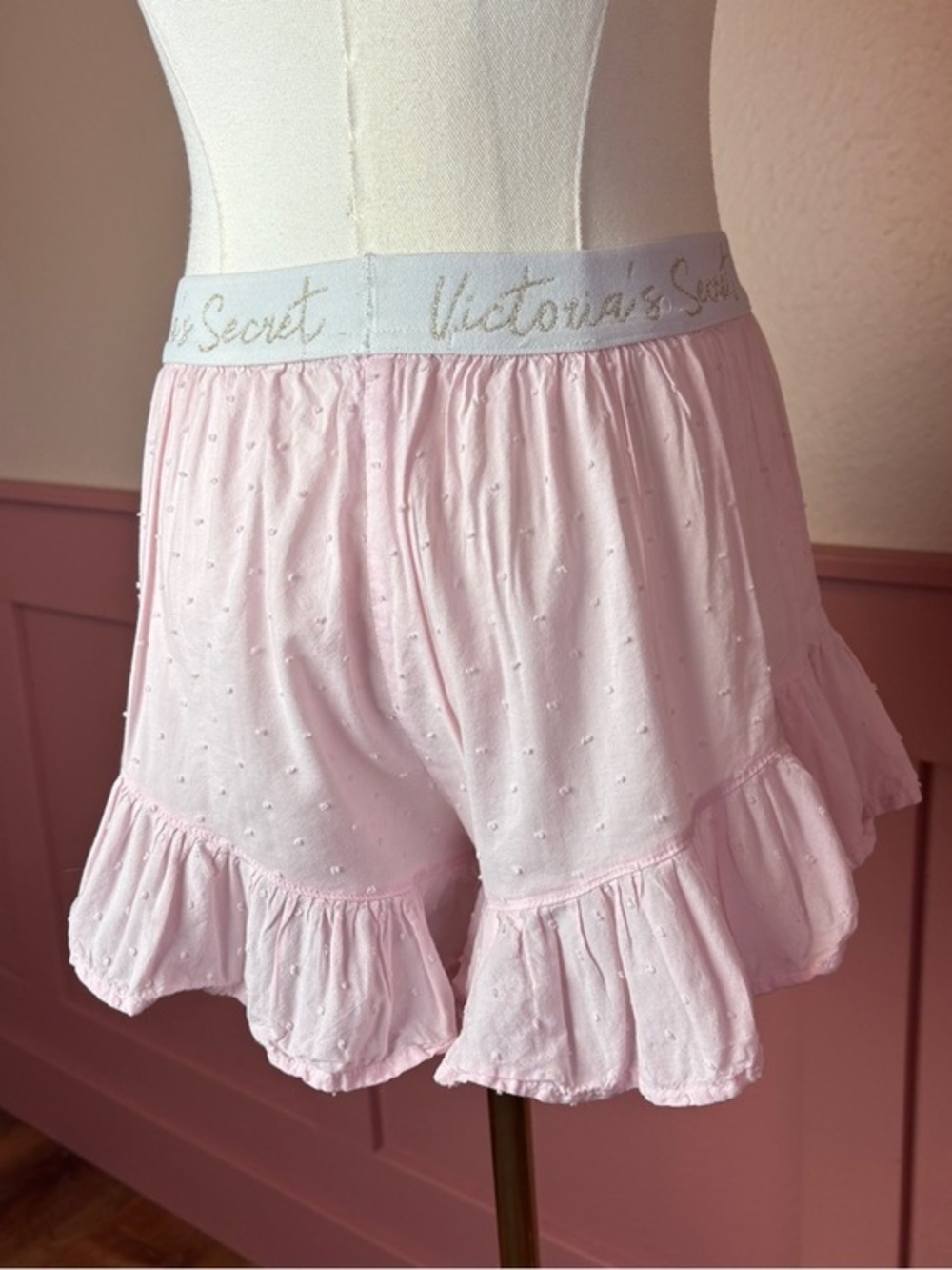 victoria’s secret ruffle polka dot shorts sz xs light pink lolita coquette